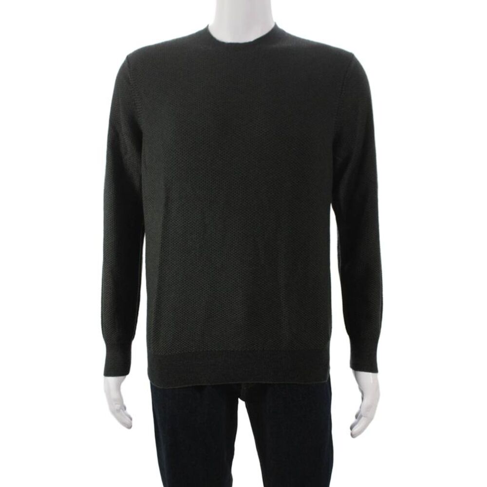 Vince Mens Wool Geometric Crew Neck Pullover Sweater Green Size M